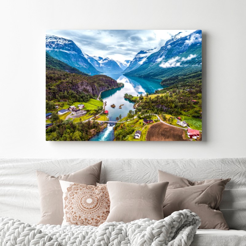 Obraz na płótnie Norwegia fjord z lotu ptaka – Wallissimo® Obraz na płótnie Norwegia fjord z lotu ptaka – Wallissimo®