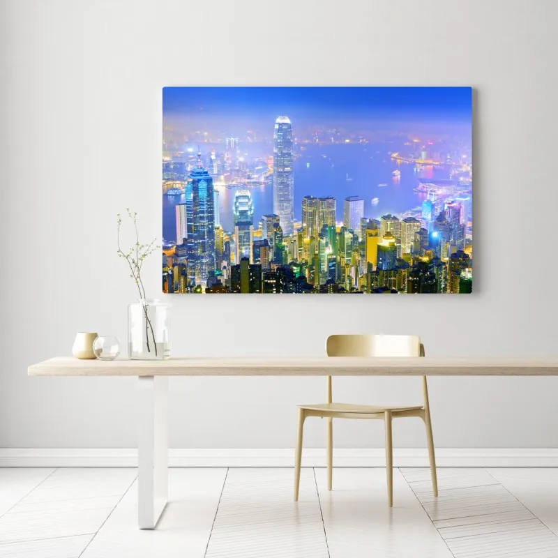 Obraz na płótnie panorama Hong Kongu nocą – Wallissimo® Obraz na płótnie panorama Hong Kongu nocą – Wallissimo®