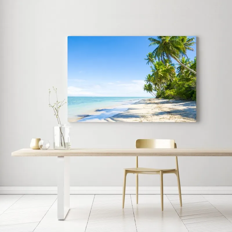 Obraz na płótnie tropikalna plaża z palmami – Wallissimo® Obraz na płótnie tropikalna plaża z palmami – Wallissimo®