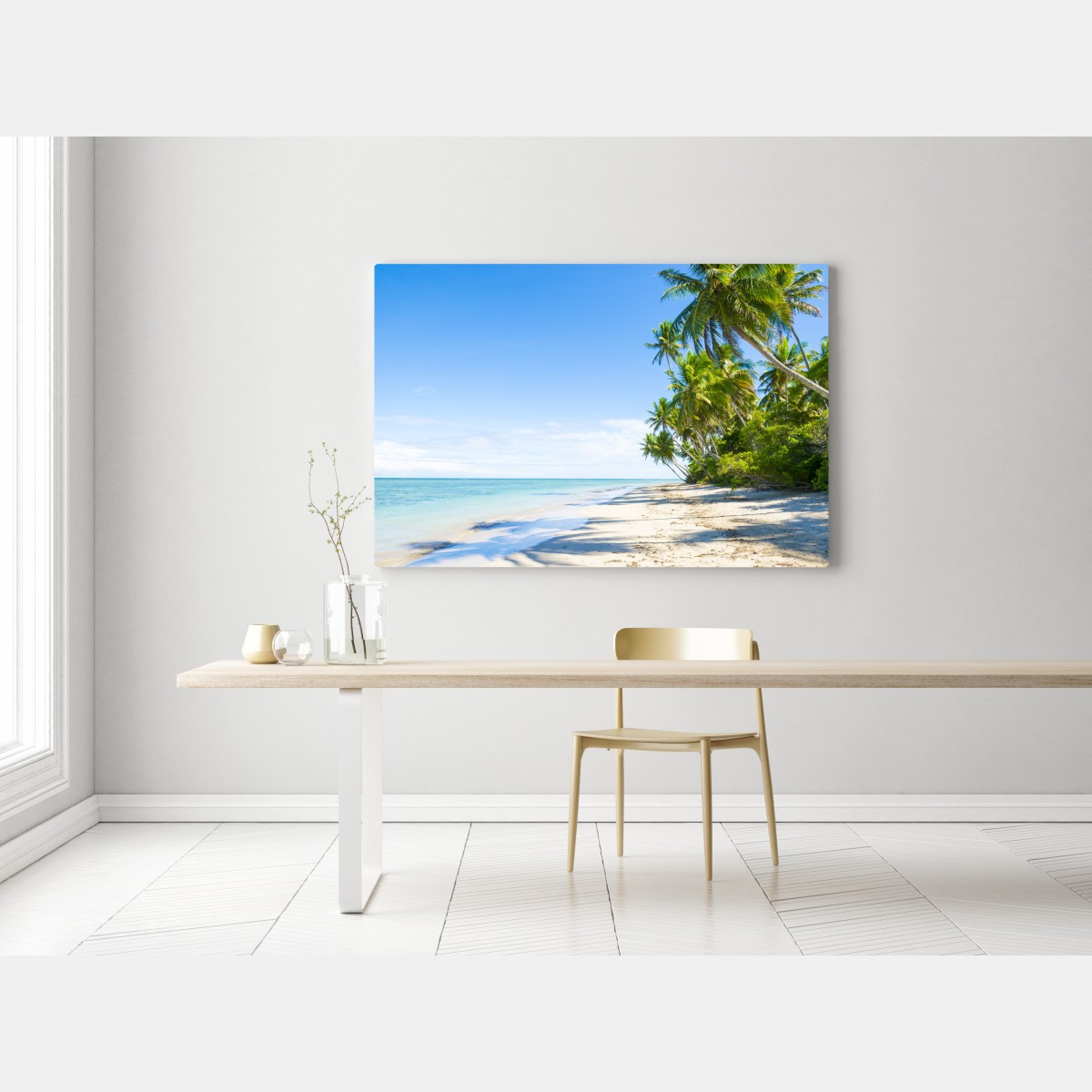 Obraz na płótnie tropikalna plaża z palmami – Wallissimo® Obraz na płótnie tropikalna plaża z palmami – Wallissimo®