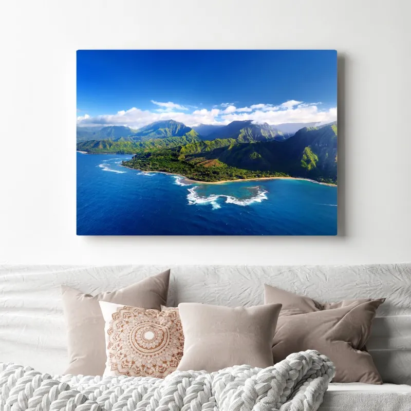 Obraz na płótnie panorama tropikalnego wybrzeża z lotu ptaka – Wallissimo® Obraz na płótnie panorama tropikalnego wybrzeża z lotu ptaka – Wallissimo®