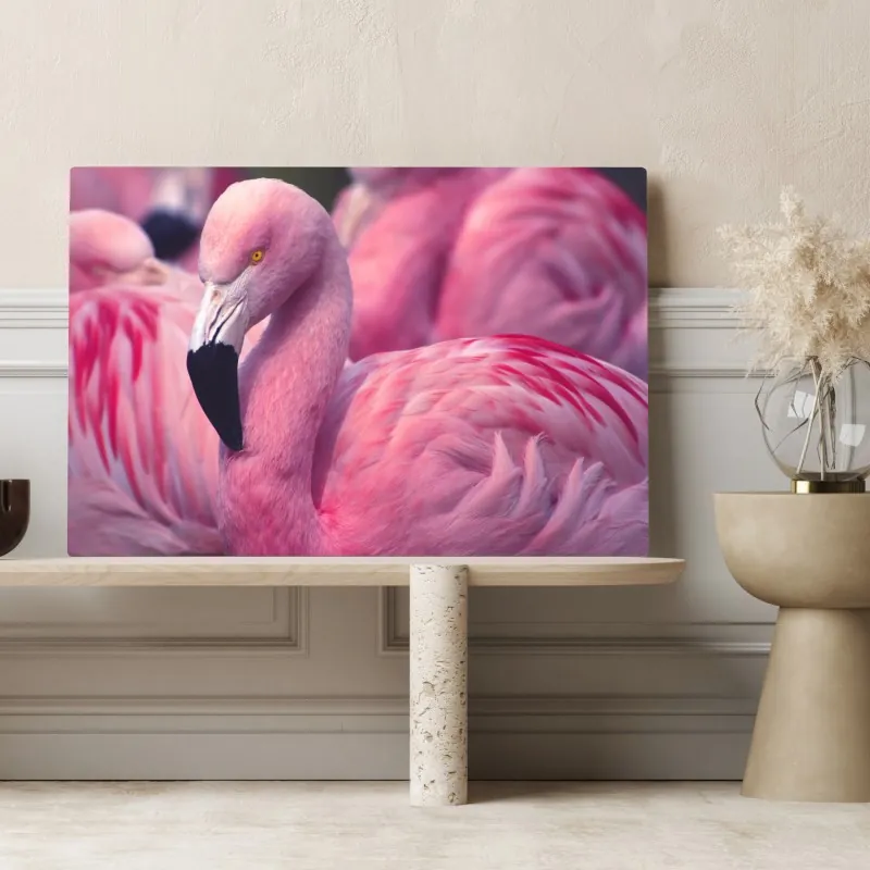 Obraz na płótnie różowy portret flaminga – Wallissimo® Obraz na płótnie różowy portret flaminga – Wallissimo®