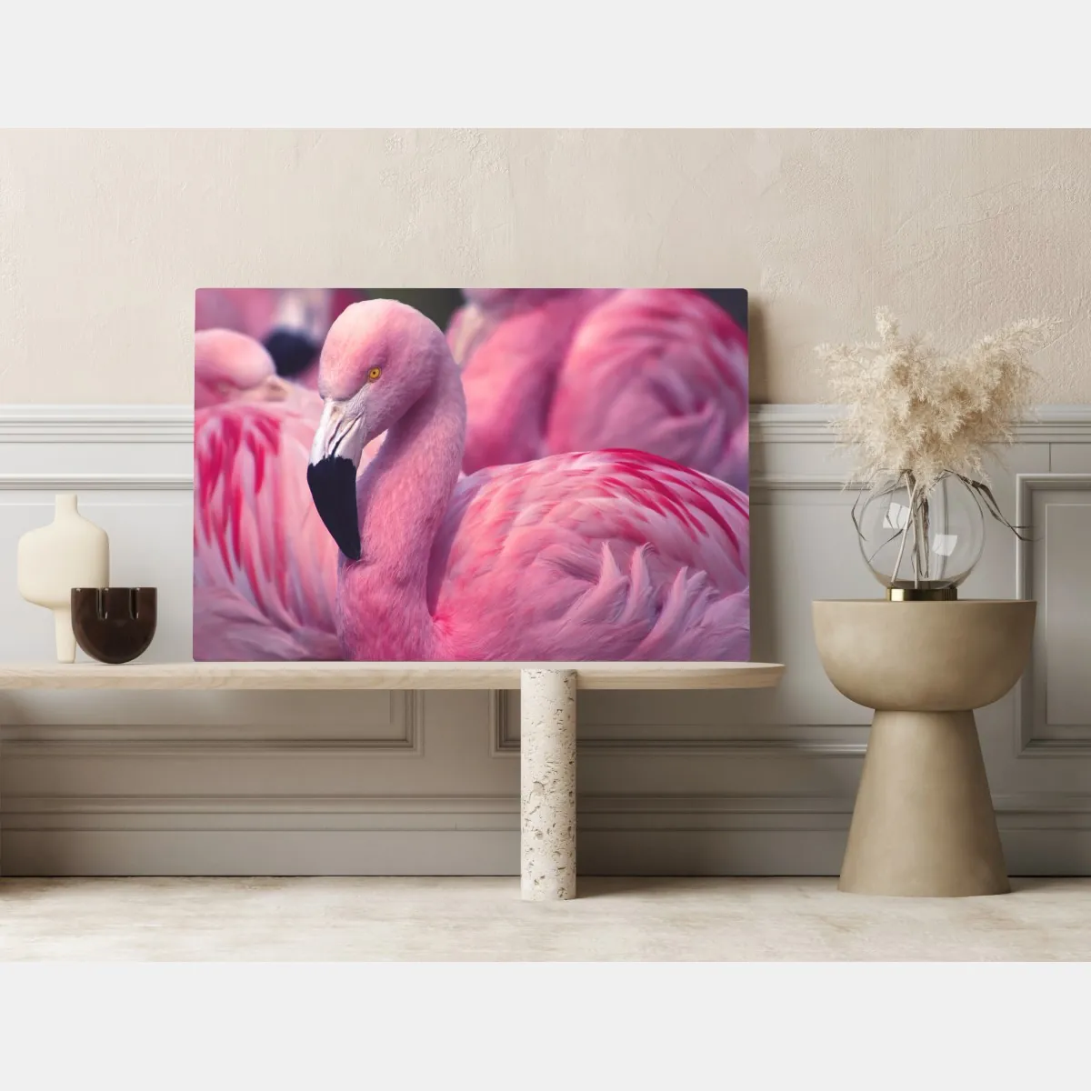 Obraz na płótnie różowy portret flaminga – Wallissimo® Obraz na płótnie różowy portret flaminga – Wallissimo®