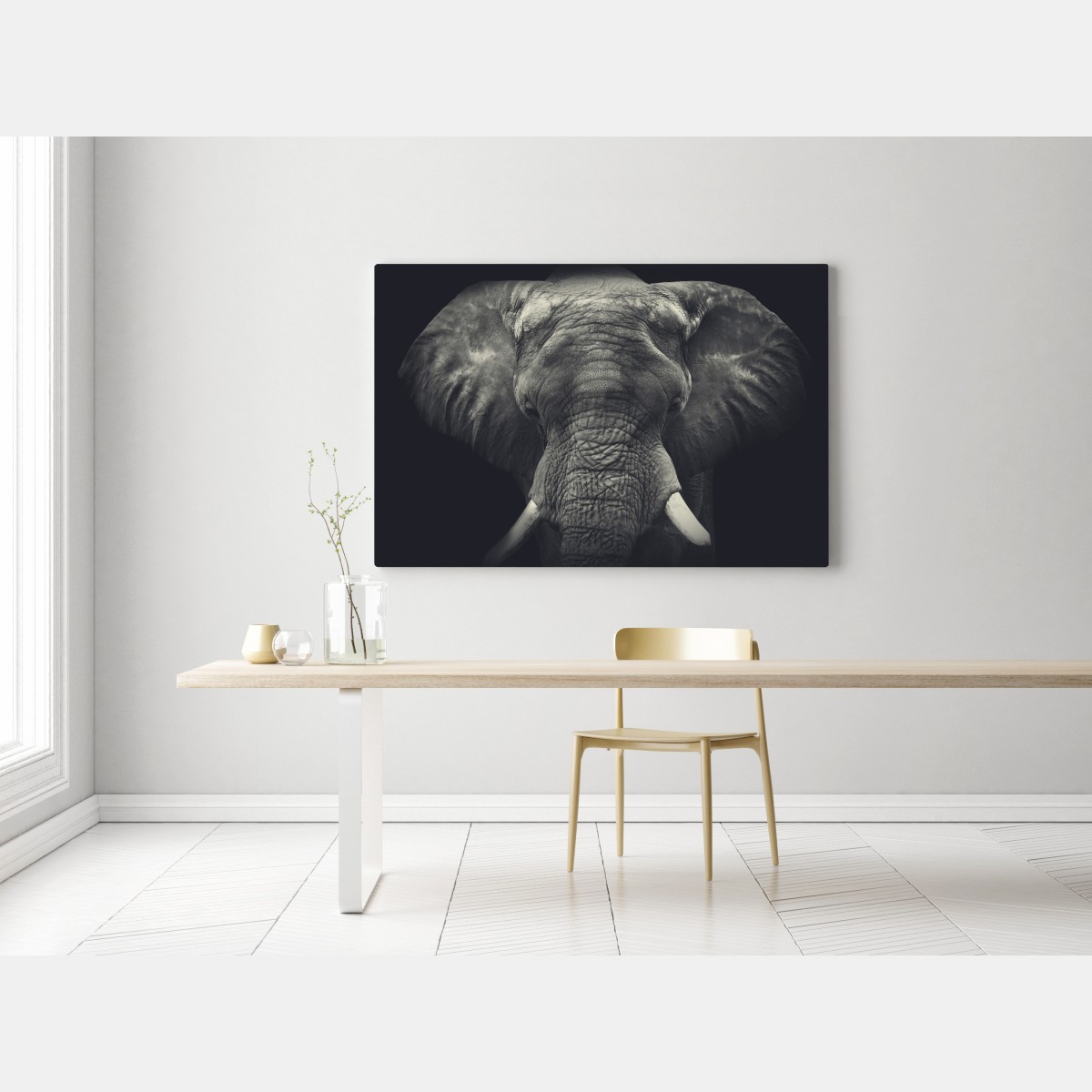 Obraz na płótnie dostojny portret słonia w monochromie – Wallissimo® Obraz na płótnie dostojny portret słonia w monochromie – Wallissimo®