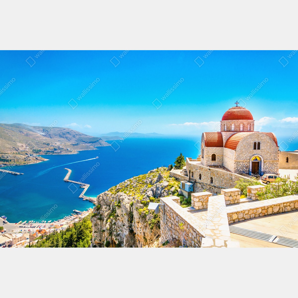 Obraz na płótnie grecki kościół na klifie nad morzem – Wallissimo® Obraz na płótnie grecki kościół na klifie nad morzem – Wallissimo®