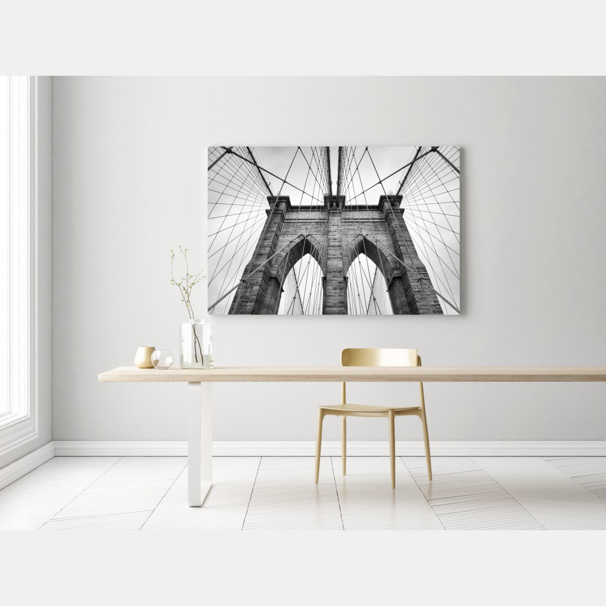 Obraz na płótnie monochromatyczny most wiszący w perspektywie – Wallissimo® Obraz na płótnie monochromatyczny most wiszący w perspektywie – Wallissimo®