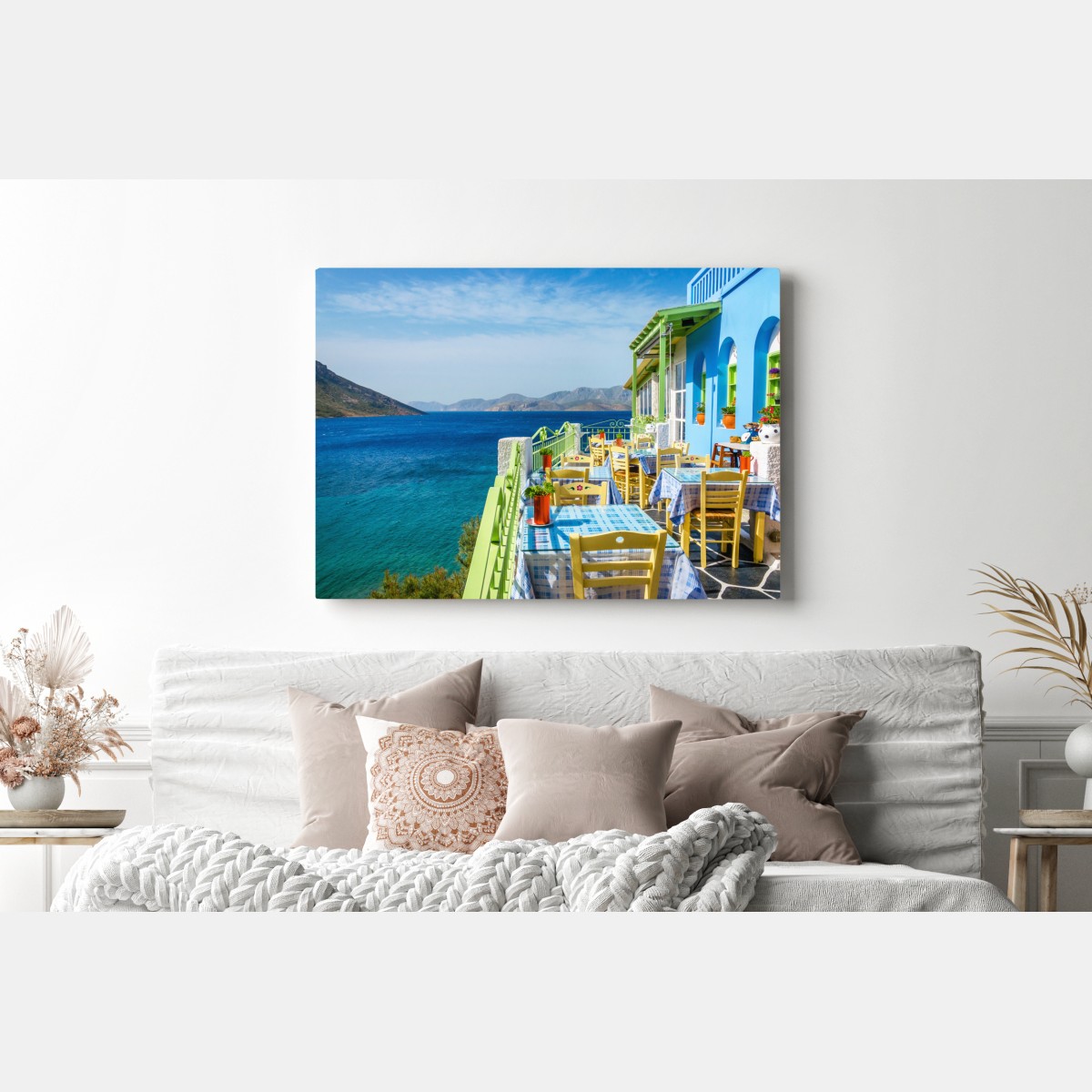 Obraz na płótnie słoneczny taras nad Morzem Śródziemnym – Wallissimo® Obraz na płótnie słoneczny taras nad Morzem Śródziemnym – Wallissimo®