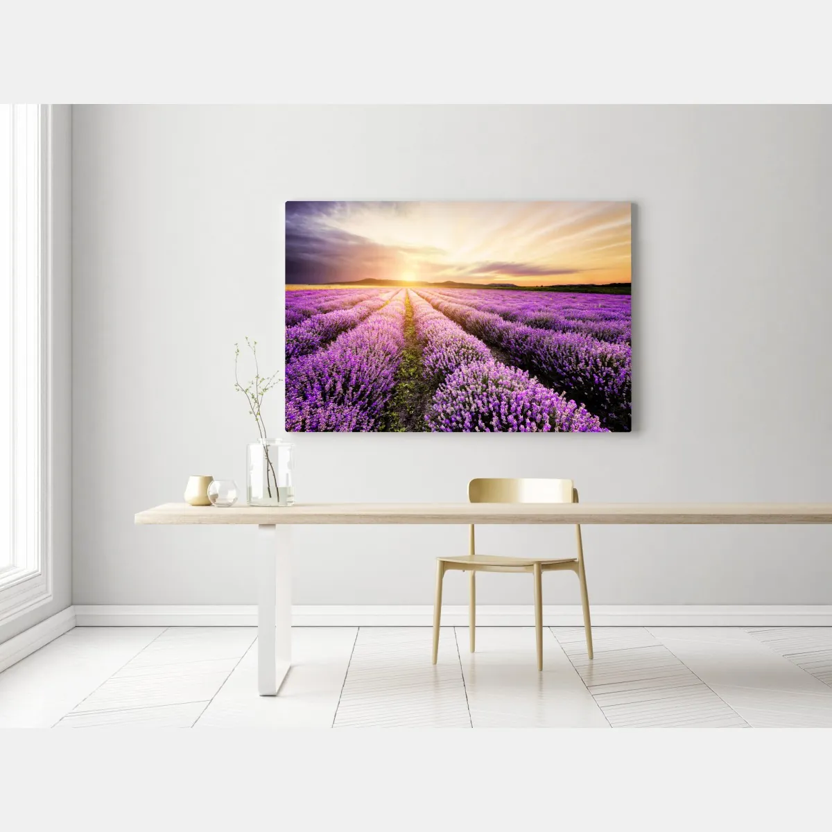 Obraz na płótnie wschód słońca nad polami lawendy – Wallissimo® Obraz na płótnie wschód słońca nad polami lawendy – Wallissimo®