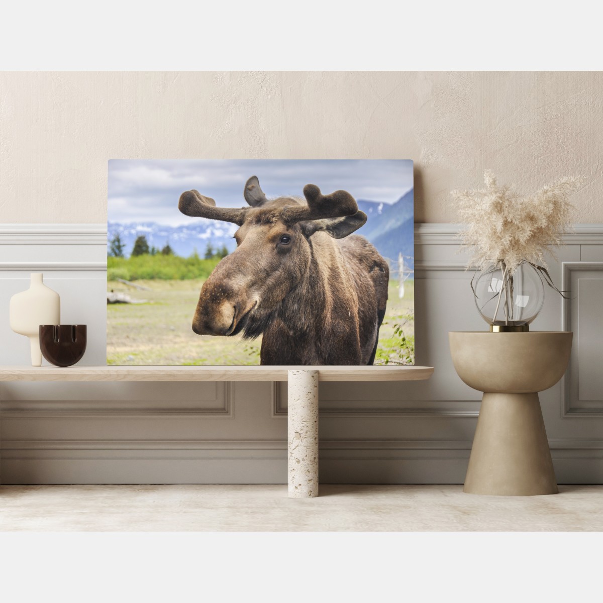 Obraz na płótnie portret łosia na tle gór – Wallissimo® Obraz na płótnie portret łosia na tle gór – Wallissimo®