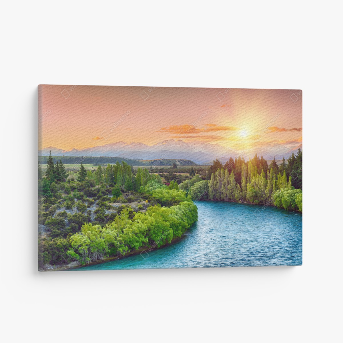 Canvas print sunset over the Clutha River and Southern Alps