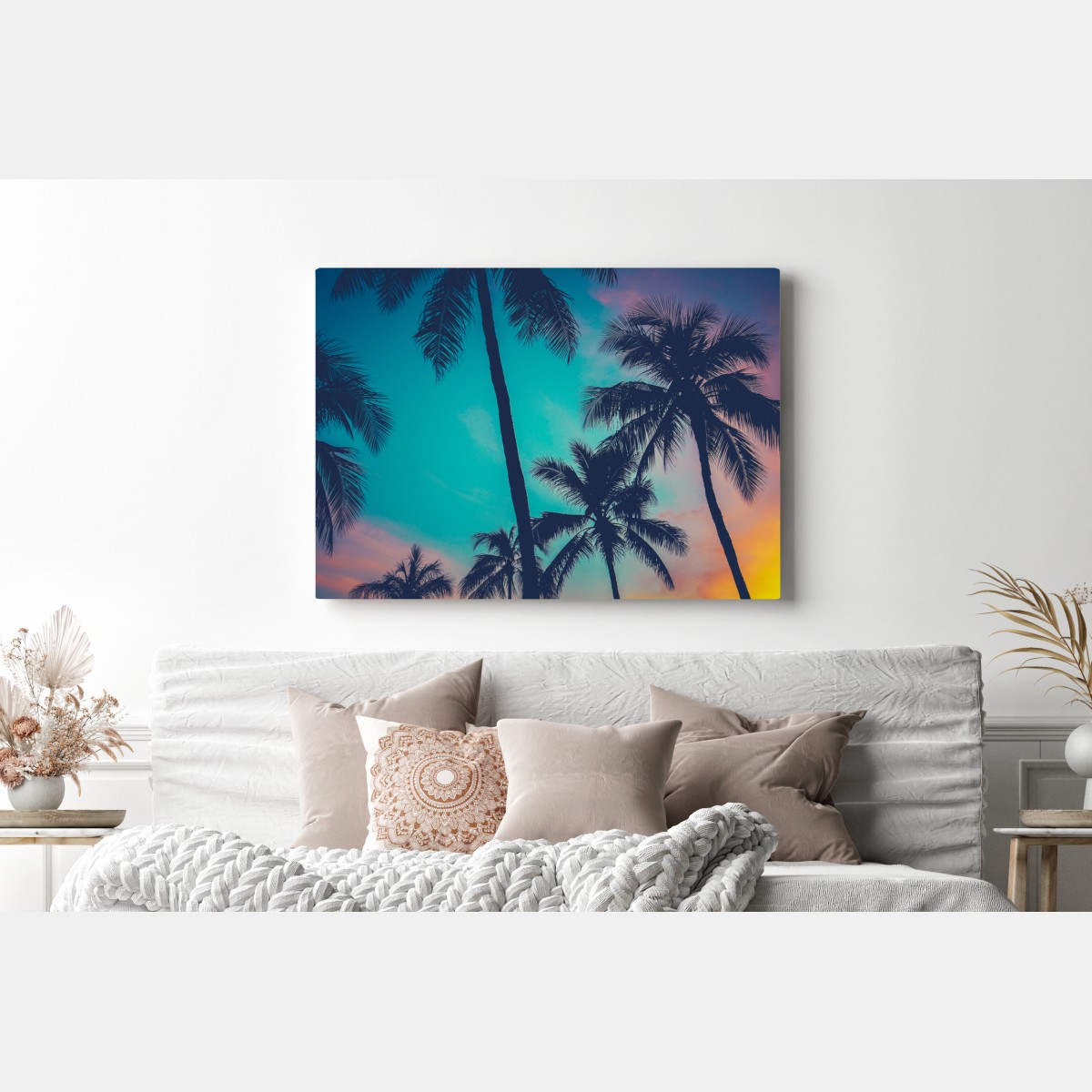 Obraz na płótnie vintage palmy na Hawajach o zachodzie słońca – Wallissimo® Obraz na płótnie vintage palmy na Hawajach o zachodzie słońca – Wallissimo®