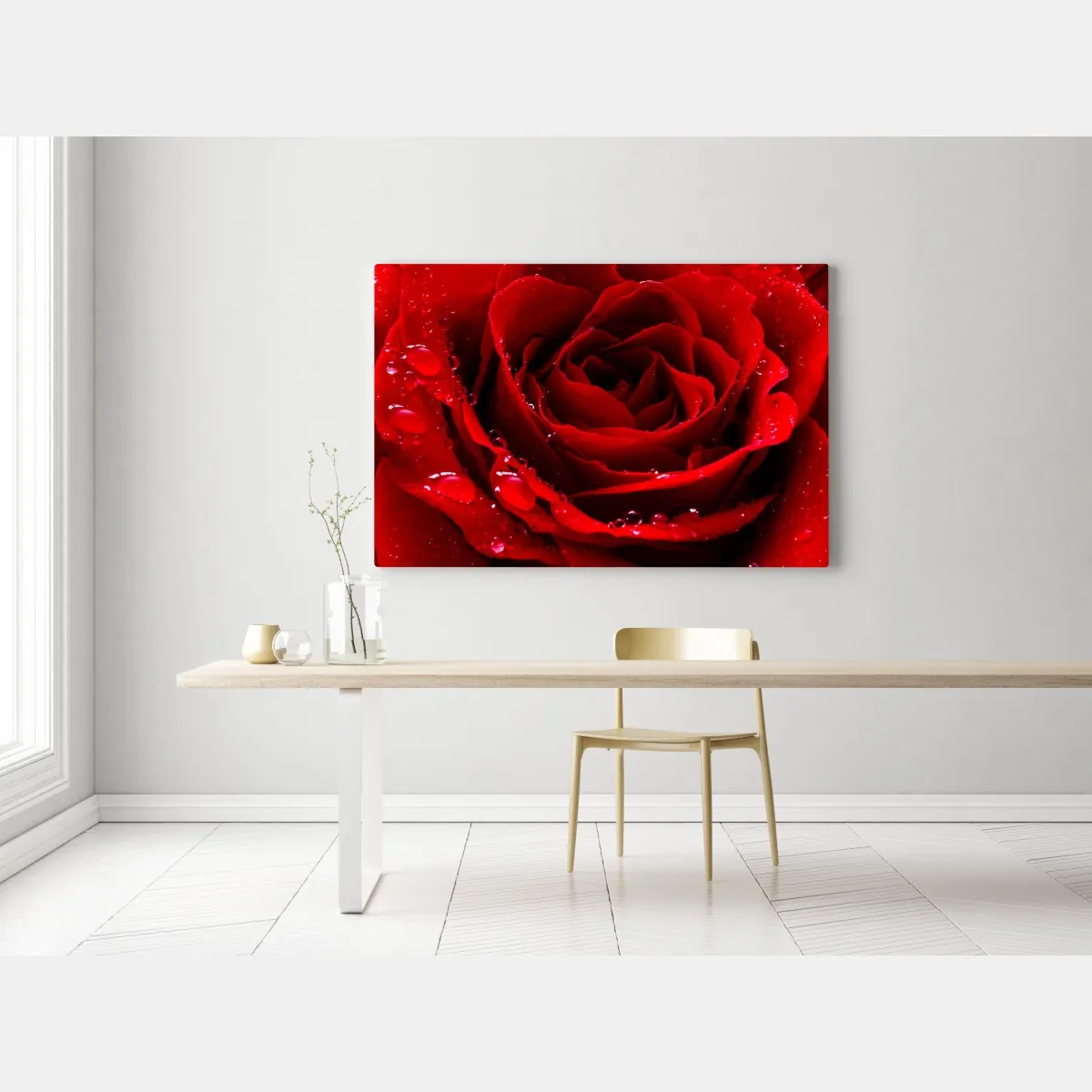 Obraz na płótnie żywa czerwona róża - zbliżenie – Wallissimo® Obraz na płótnie żywa czerwona róża - zbliżenie – Wallissimo®