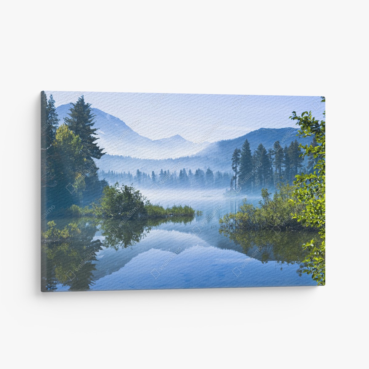 Canvas print misty mountain lake reflection
