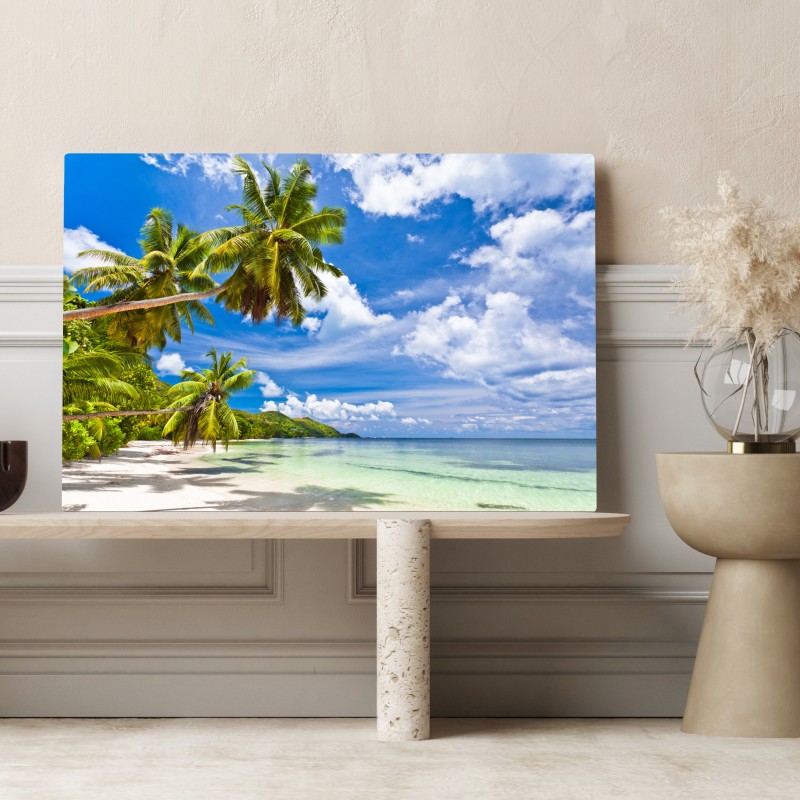 Obraz na płótnie tropikalna plaża z palmami – Wallissimo® Obraz na płótnie tropikalna plaża z palmami – Wallissimo®