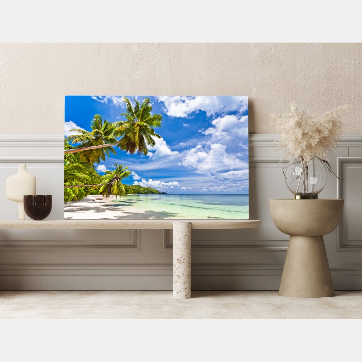 Obraz na płótnie tropikalna plaża z palmami – Wallissimo® Obraz na płótnie tropikalna plaża z palmami – Wallissimo®