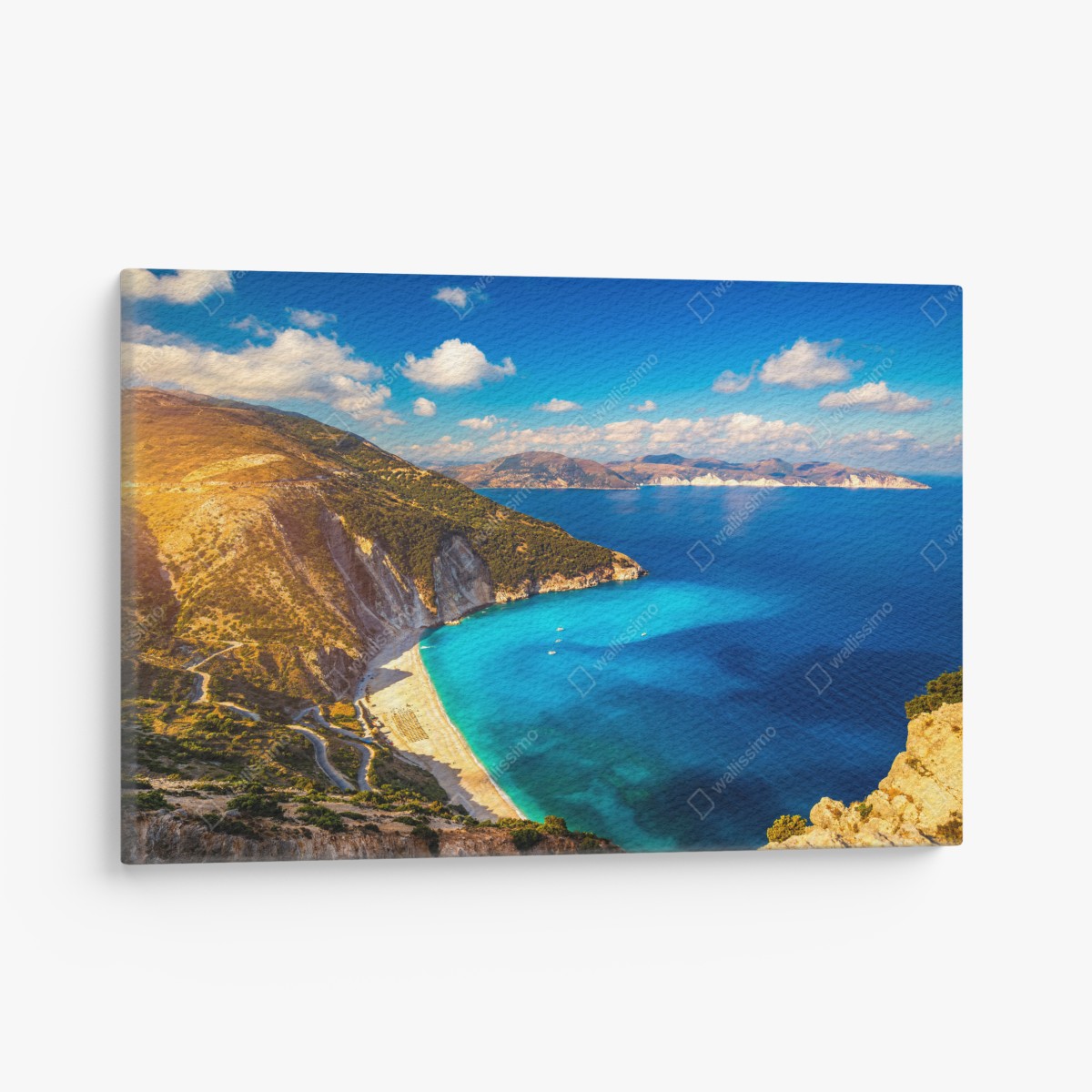 Canvas print sunlit Myrtos beach overlook, Kefalonia