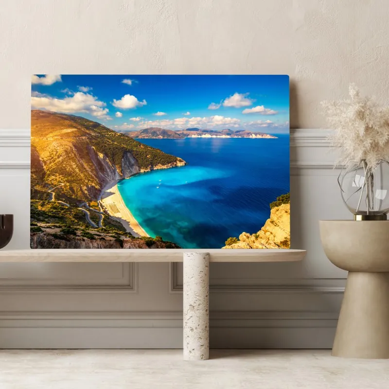 Obraz na płótnie słoneczny widok na plażę Myrtos, Kefalonia – Wallissimo® Obraz na płótnie słoneczny widok na plażę Myrtos, Kefalonia – Wallissimo®