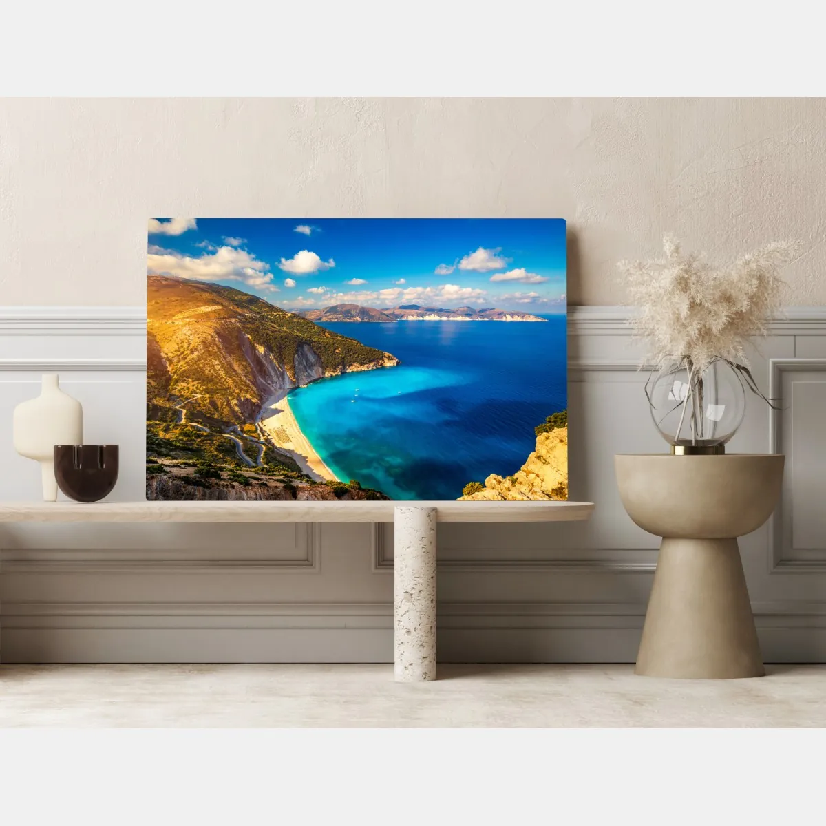 Obraz na płótnie słoneczny widok na plażę Myrtos, Kefalonia – Wallissimo® Obraz na płótnie słoneczny widok na plażę Myrtos, Kefalonia – Wallissimo®