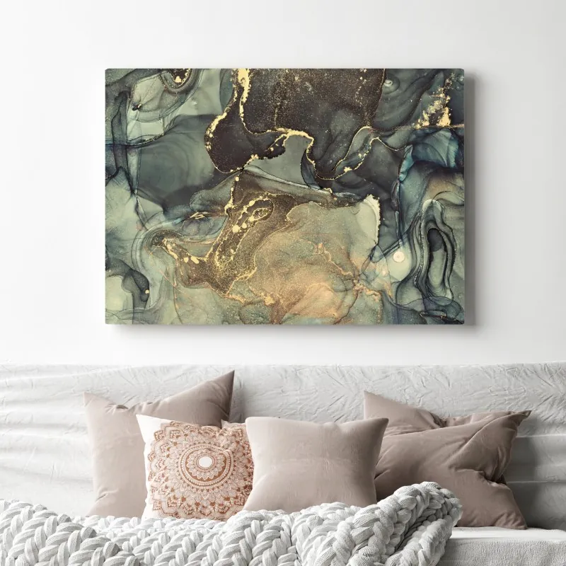 Obraz na płótnie turkusowo-złota abstrakcja płynna – Wallissimo® Obraz na płótnie turkusowo-złota abstrakcja płynna – Wallissimo®