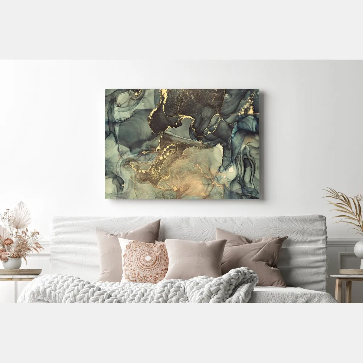 Obraz na płótnie turkusowo-złota abstrakcja płynna – Wallissimo® Obraz na płótnie turkusowo-złota abstrakcja płynna – Wallissimo®