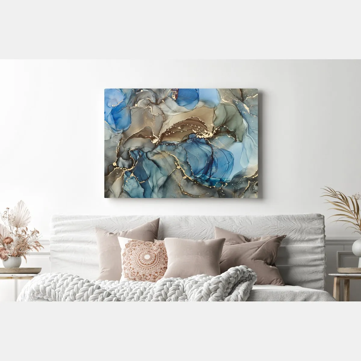 Obraz na płótnie abstrakcja w odcieniach niebieskiego i złota – Wallissimo® Obraz na płótnie abstrakcja w odcieniach niebieskiego i złota – Wallissimo®
