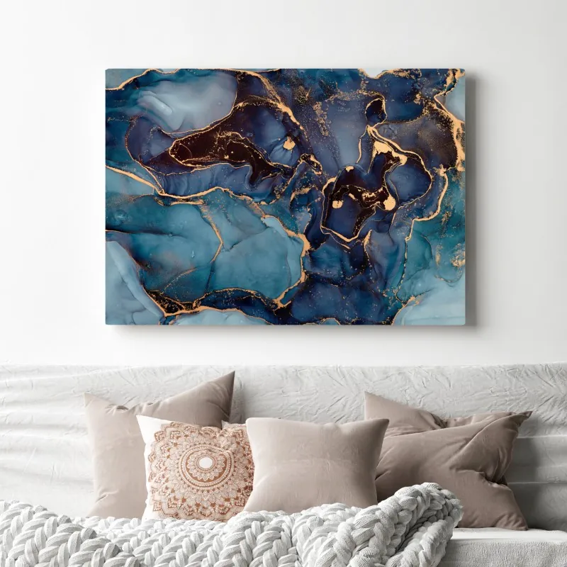 Obraz na płótnie głębokie oceaniczne błękity ze złotymi żyłami – Wallissimo® Obraz na płótnie głębokie oceaniczne błękity ze złotymi żyłami – Wallissimo®