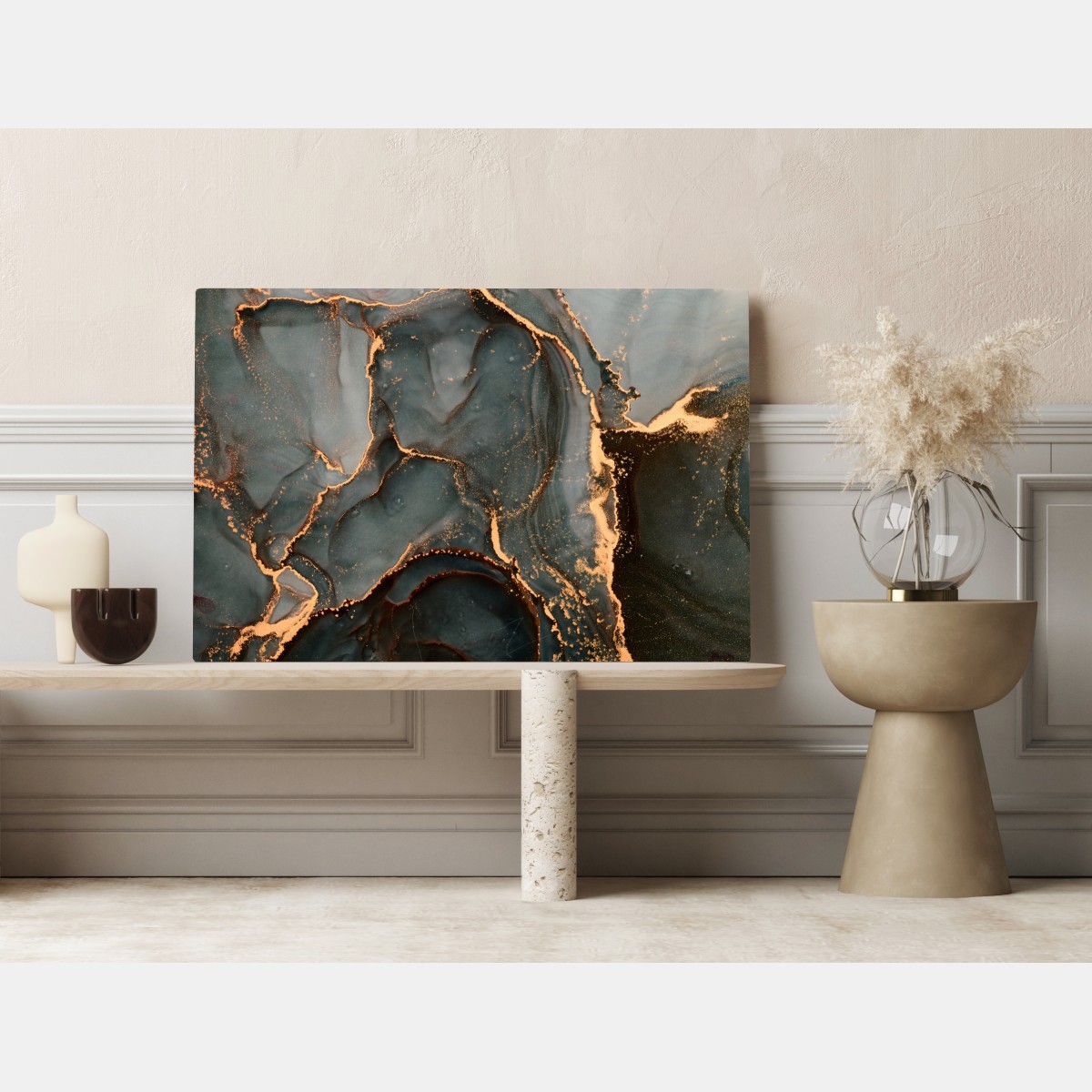 Obraz na płótnie luksusowa abstrakcja turkus z złotymi żyłami – Wallissimo® Obraz na płótnie luksusowa abstrakcja turkus z złotymi żyłami – Wallissimo®