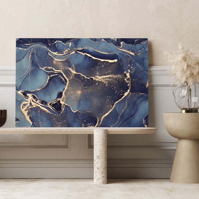 Obraz na płótnie senny abstrakcyjny motyw w granacie i złocie – Wallissimo® Obraz na płótnie senny abstrakcyjny motyw w granacie i złocie – Wallissimo®