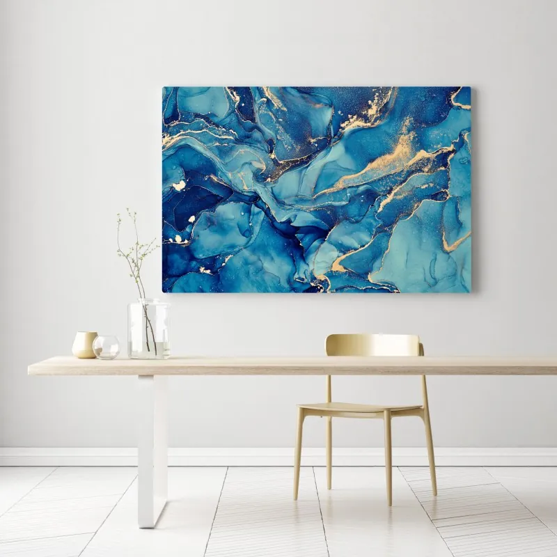 Obraz na płótnie oceaniczny błękit i złote zawirowania – Wallissimo® Obraz na płótnie oceaniczny błękit i złote zawirowania – Wallissimo®
