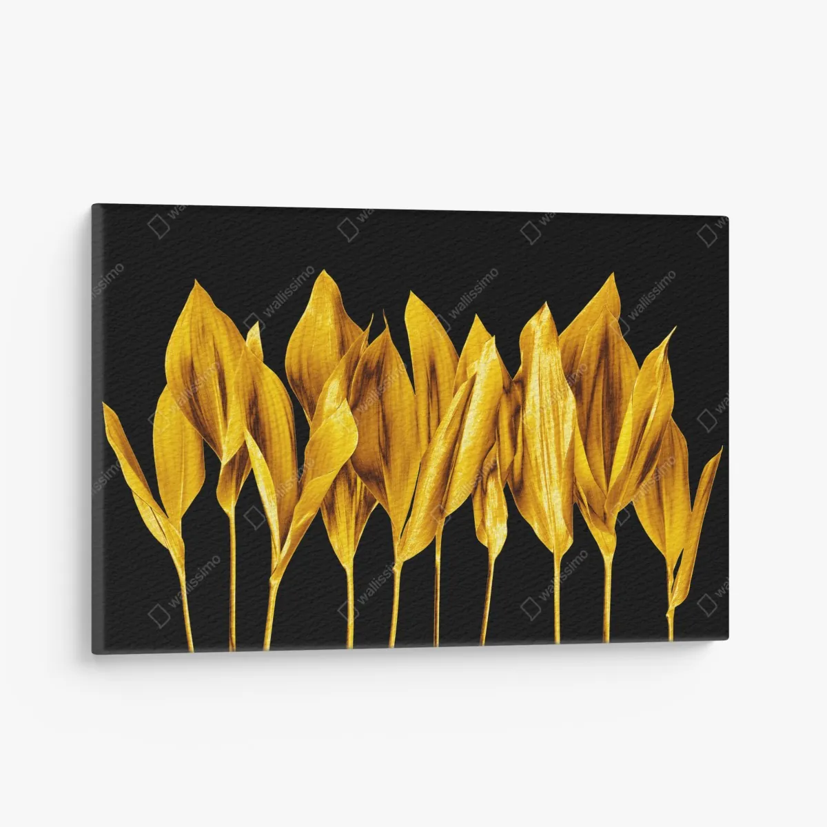Obraz na płótnie złote liście na czarnym tle – Wallissimo® Obraz na płótnie złote liście na czarnym tle – Wallissimo®