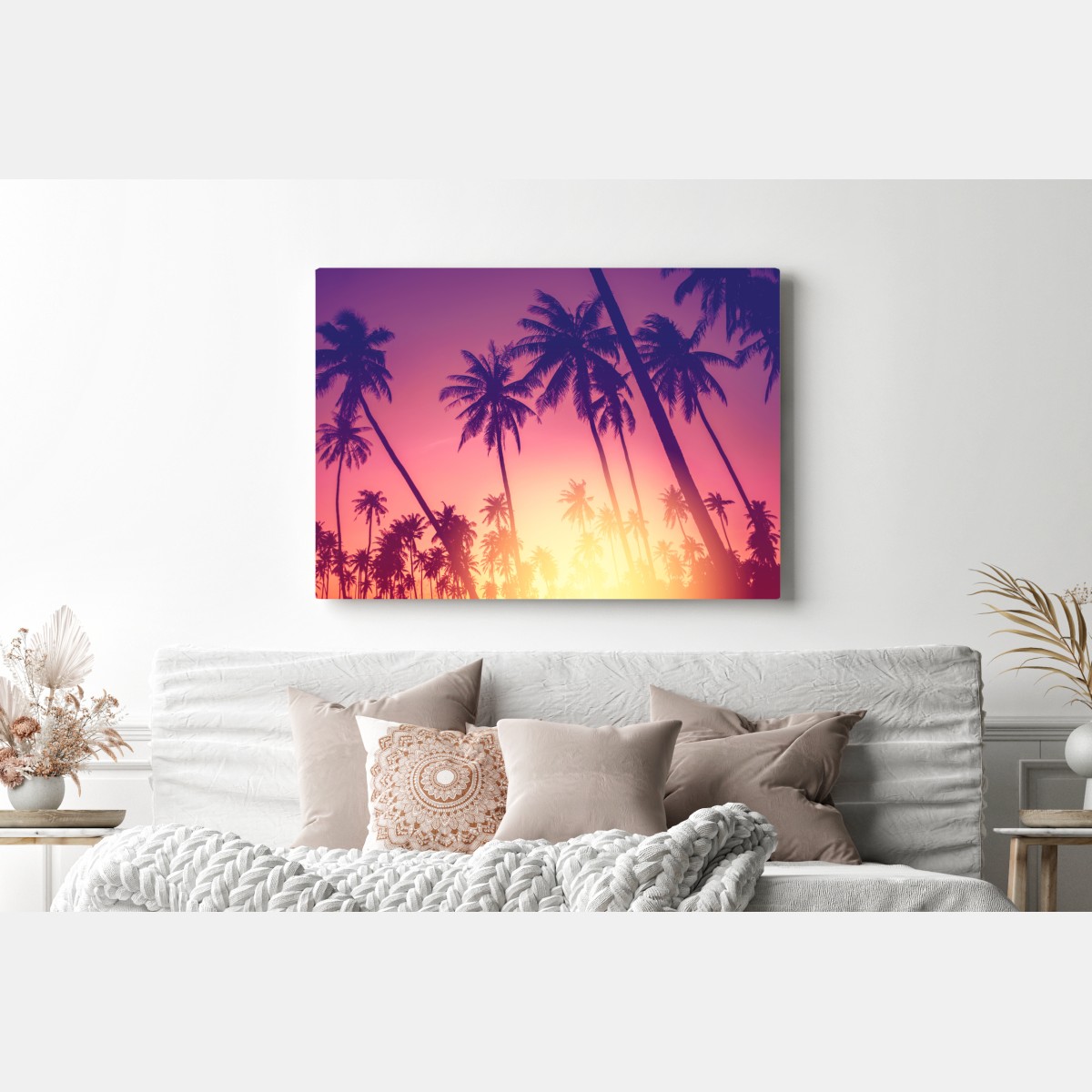 Obraz na płótnie tropikalny zachód słońca z palmami – Wallissimo® Obraz na płótnie tropikalny zachód słońca z palmami – Wallissimo®
