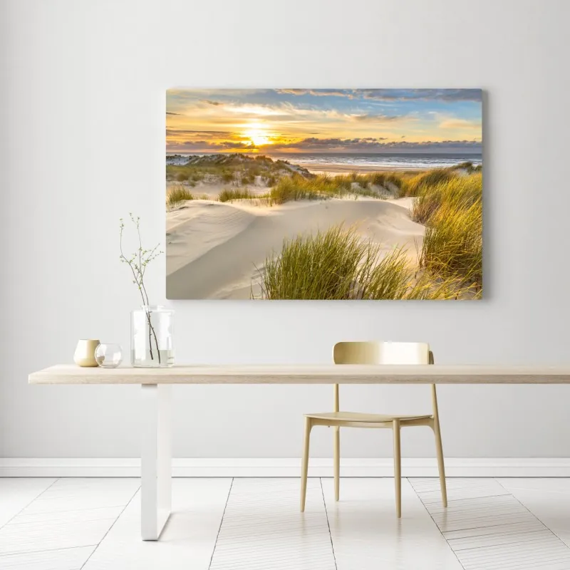 Obraz na płótnie zachód słońca nad wydmami Ameland – Wallissimo® Obraz na płótnie zachód słońca nad wydmami Ameland – Wallissimo®