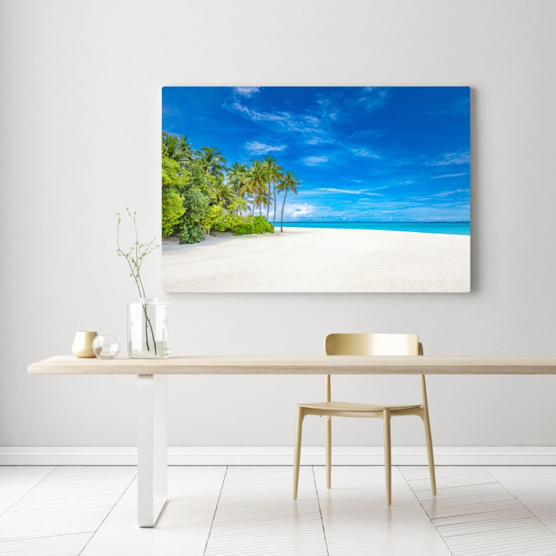 Obraz na płótnie tropikalna plaża z palmami – Wallissimo® Obraz na płótnie tropikalna plaża z palmami – Wallissimo®