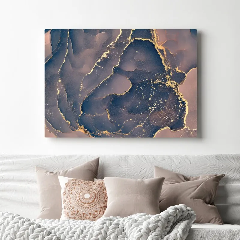 Obraz na płótnie granatowo-złota marmurowa abstrakcja – Wallissimo® Obraz na płótnie granatowo-złota marmurowa abstrakcja – Wallissimo®