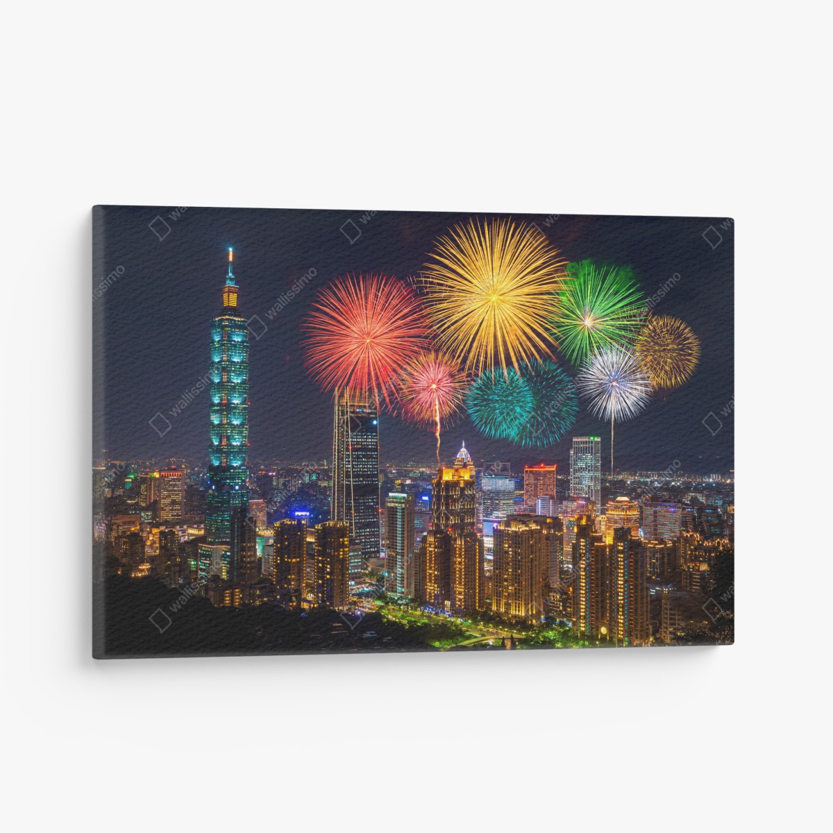 Canvas print Taipei fireworks skyline at night
