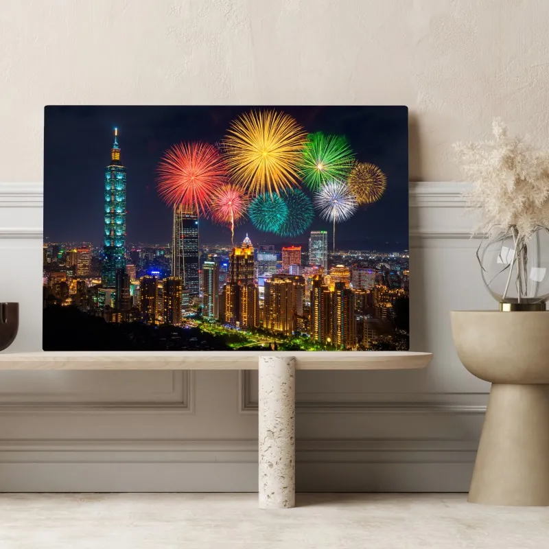 Obraz na płótnie Tajpej fajerwerki nad panoramą miasta – Wallissimo® Obraz na płótnie Tajpej fajerwerki nad panoramą miasta – Wallissimo®
