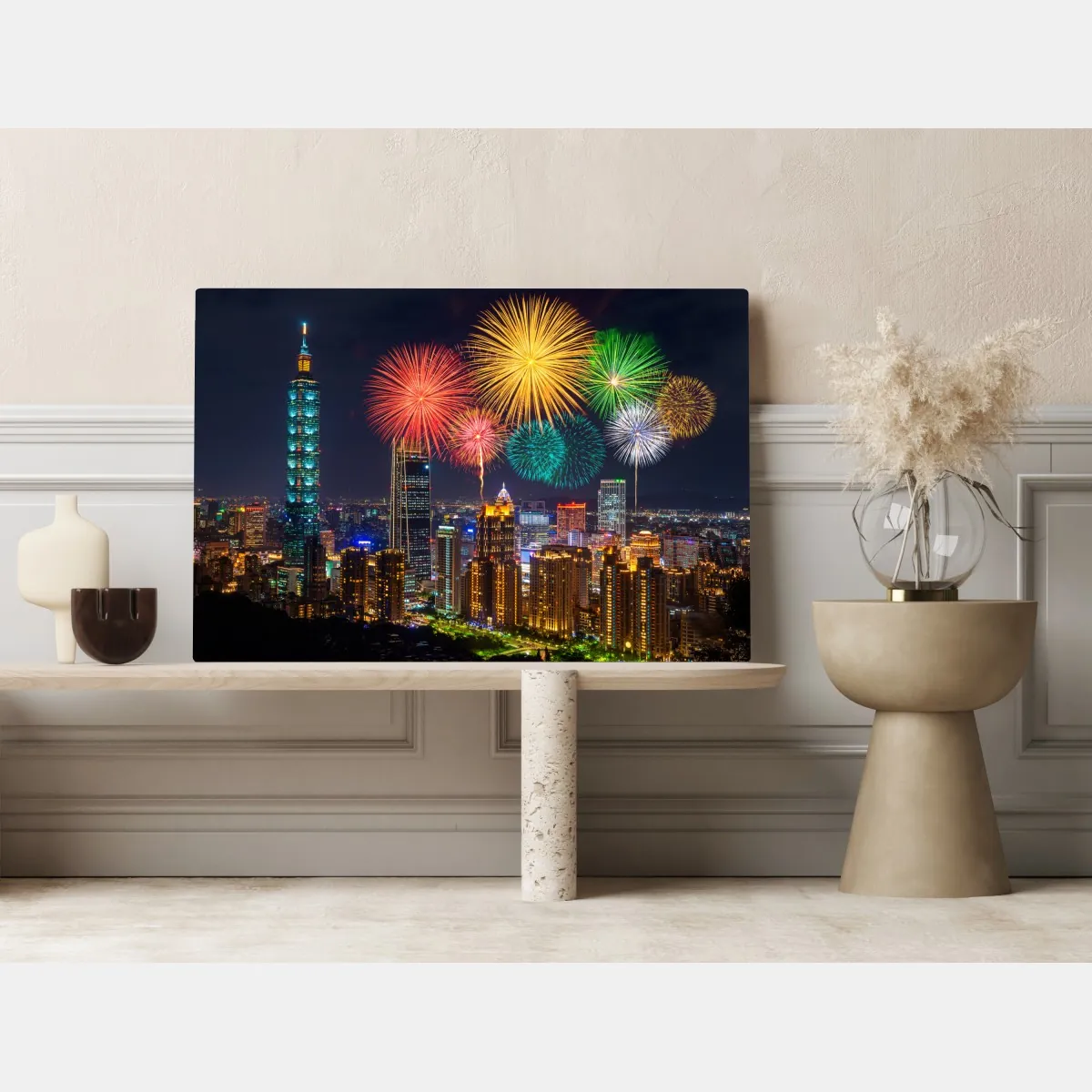 Obraz na płótnie Tajpej fajerwerki nad panoramą miasta – Wallissimo® Obraz na płótnie Tajpej fajerwerki nad panoramą miasta – Wallissimo®