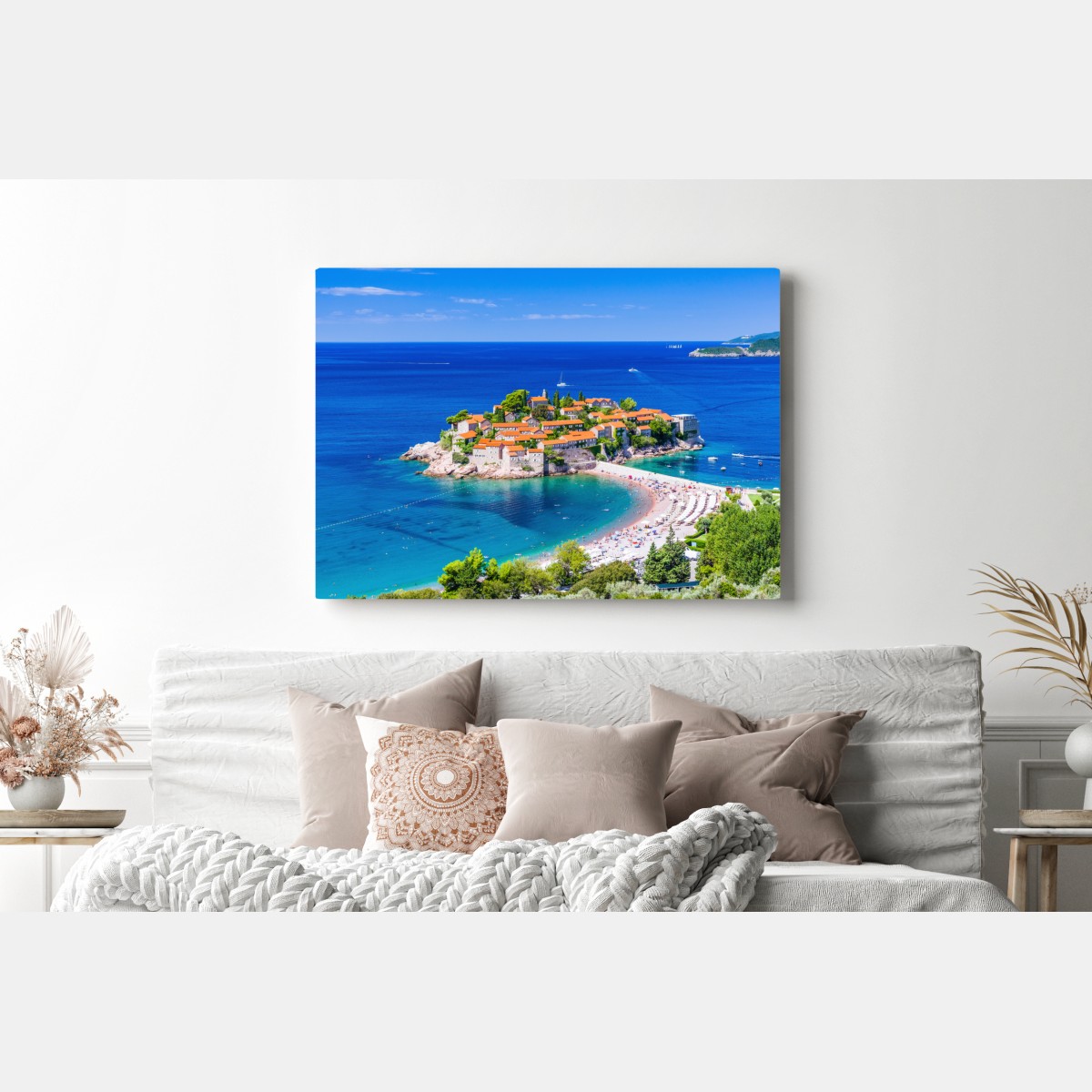 Obraz na płótnie Sveti Stefan, Czarnogóra historyczny kurort na wyspie – Wallissimo® Obraz na płótnie Sveti Stefan, Czarnogóra historyczny kurort na wyspie – Wallissimo®