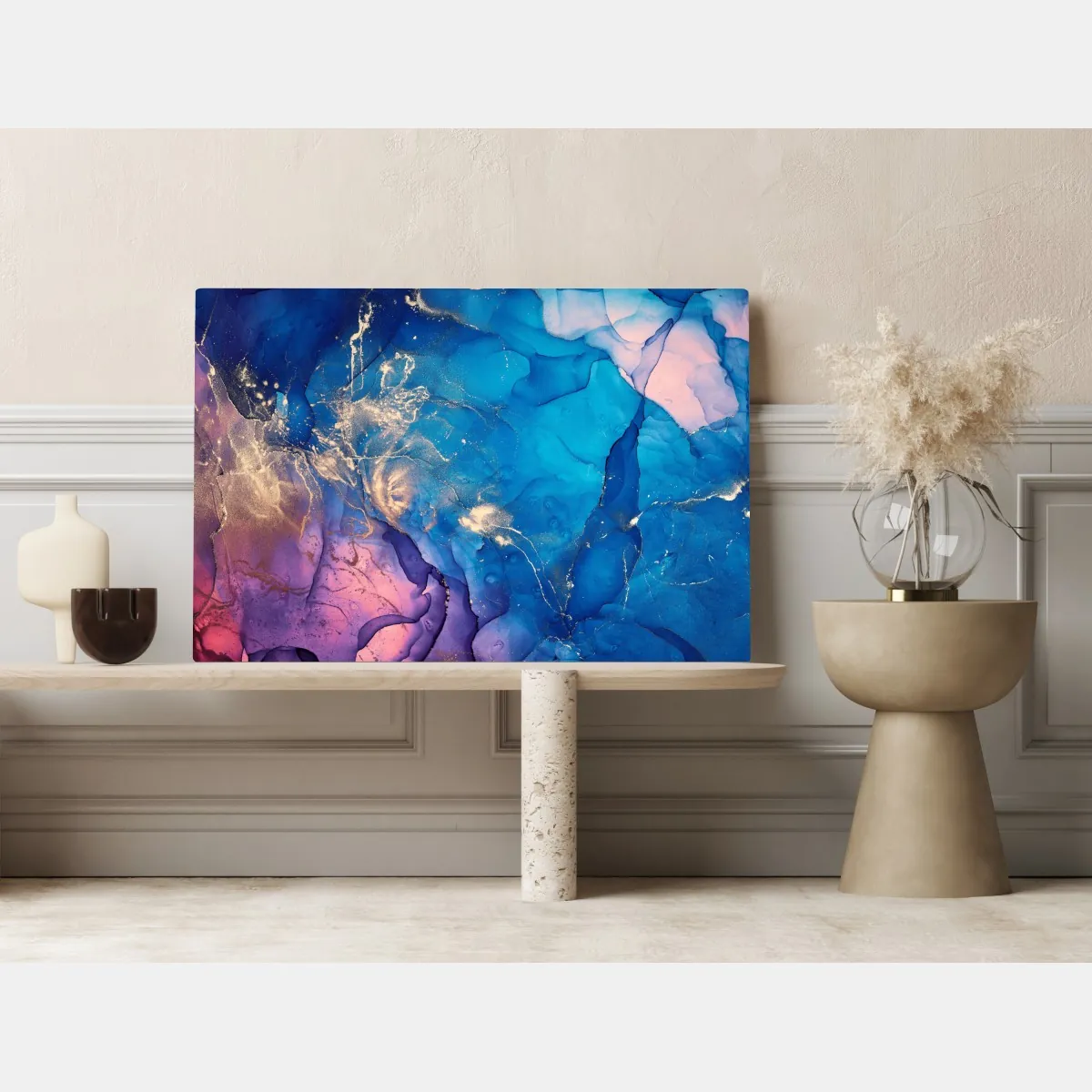 Obraz na płótnie niebieska marmurowa abstrakcja z atramentu alkoholowego – Wallissimo® Obraz na płótnie niebieska marmurowa abstrakcja z atramentu alkoholowego – Wallissimo®