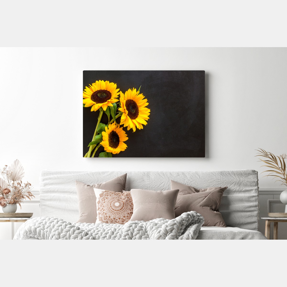 Obraz na płótnie bukiet słoneczników na czarnym tle – Wallissimo® Obraz na płótnie bukiet słoneczników na czarnym tle – Wallissimo®