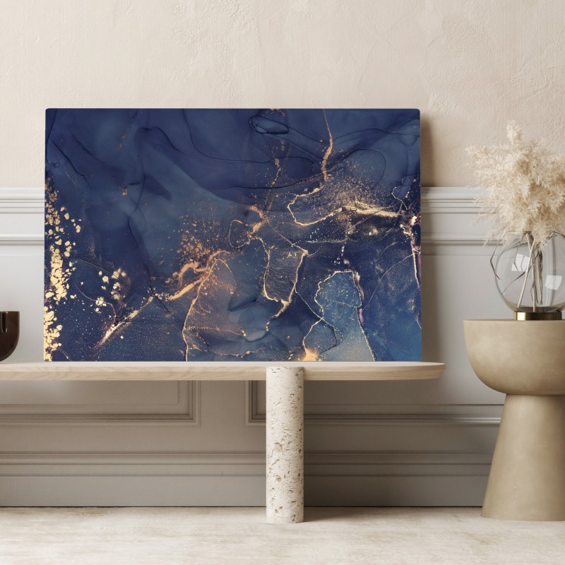 Obraz na płótnie granatowa marmurowa abstrakcja ze złotymi żyłkami