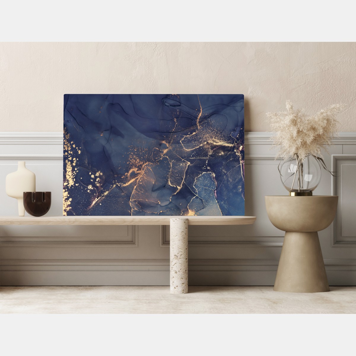 Obraz na płótnie granatowa marmurowa abstrakcja ze złotymi żyłkami – Wallissimo® Obraz na płótnie granatowa marmurowa abstrakcja ze złotymi żyłkami – Wallissimo®