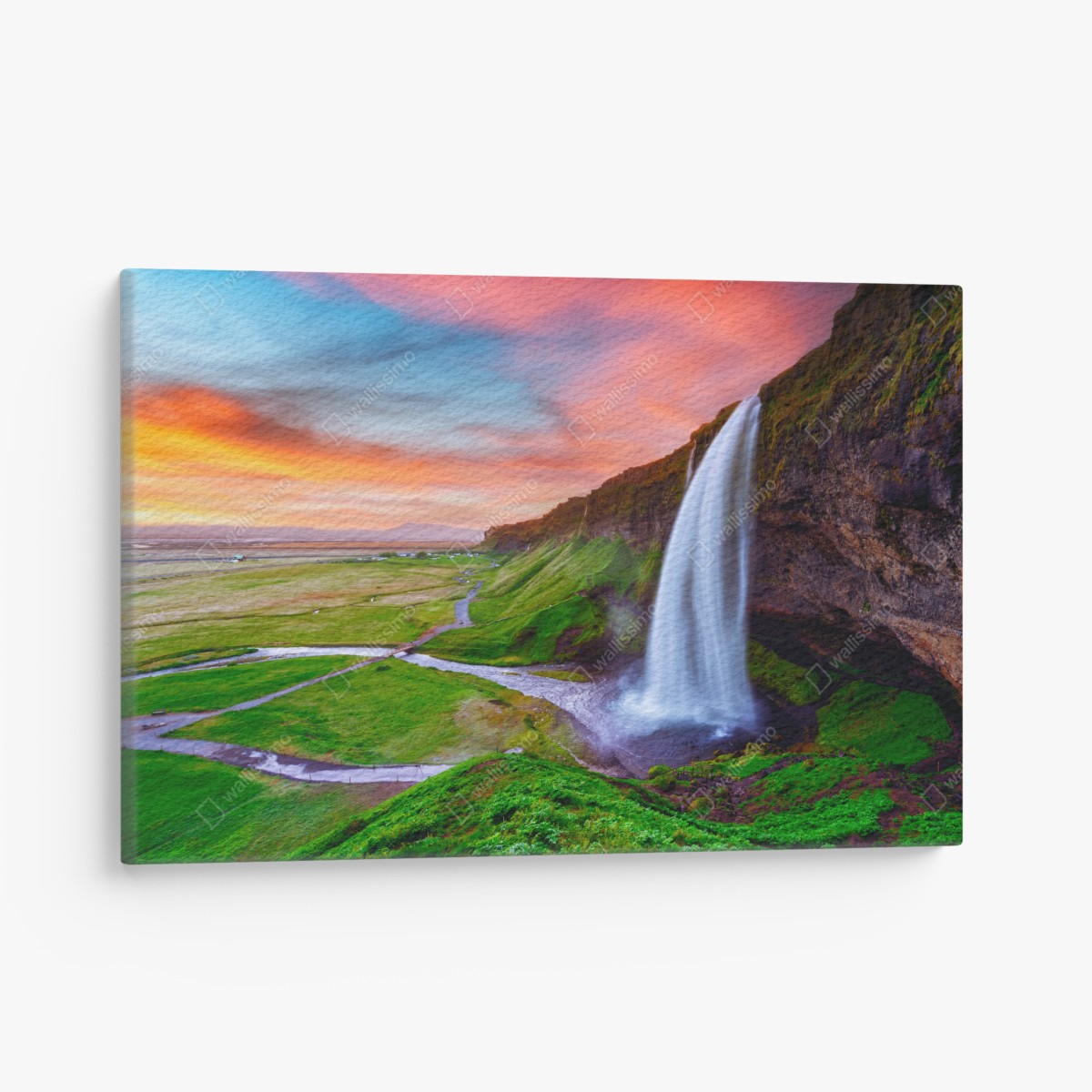 Canvas print Seljalandsfoss waterfall at sunset