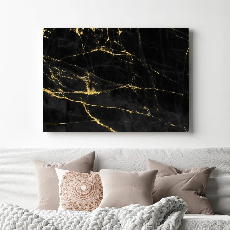 Obraz na płótnie czarny marmur ze złotymi żyłami – Wallissimo® Obraz na płótnie czarny marmur ze złotymi żyłami – Wallissimo®