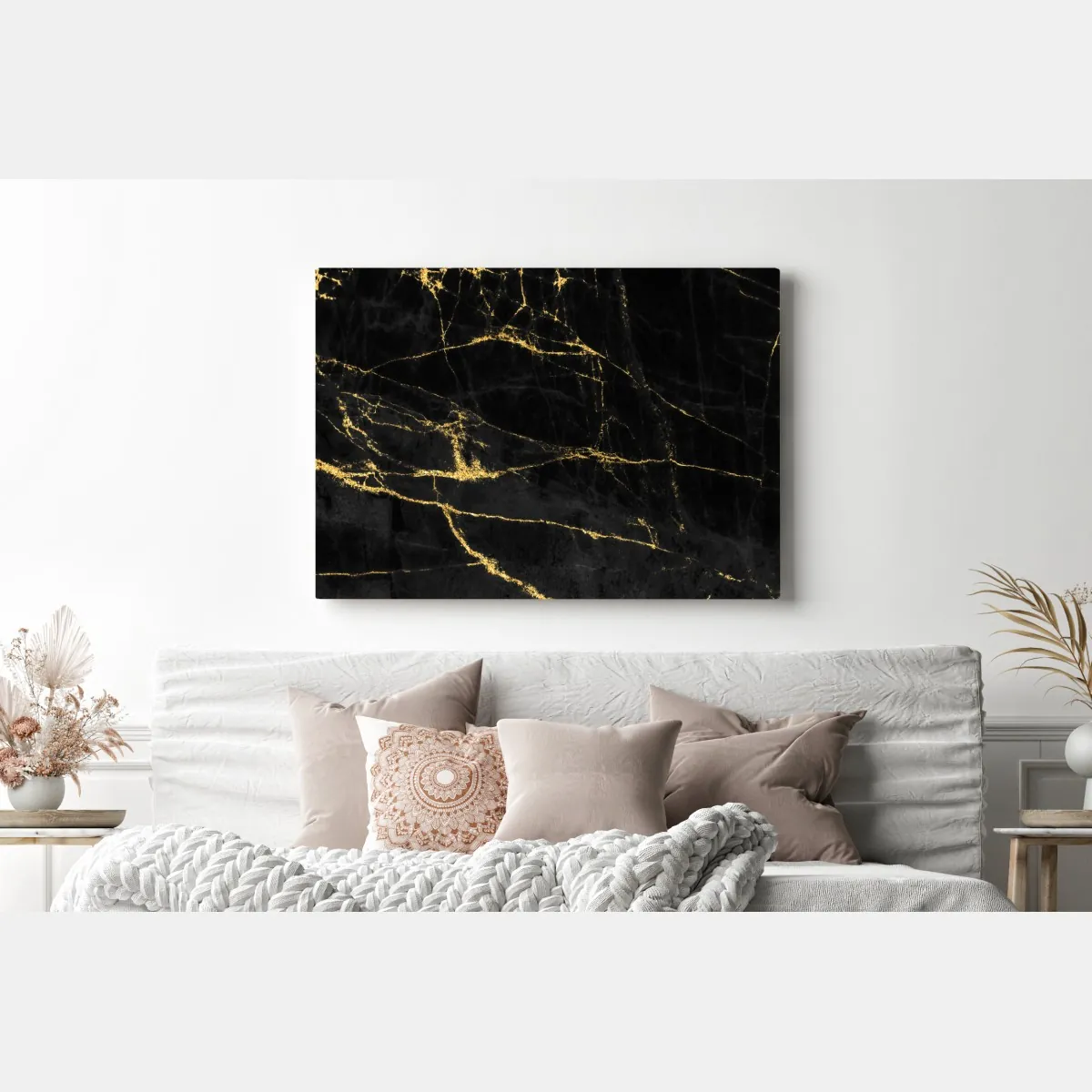 Obraz na płótnie czarny marmur ze złotymi żyłami – Wallissimo® Obraz na płótnie czarny marmur ze złotymi żyłami – Wallissimo®
