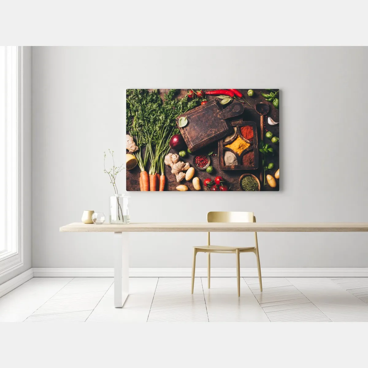 Obraz na płótnie rustykalna kompozycja przypraw i świeżych warzyw – Wallissimo® Obraz na płótnie rustykalna kompozycja przypraw i świeżych warzyw – Wallissimo®