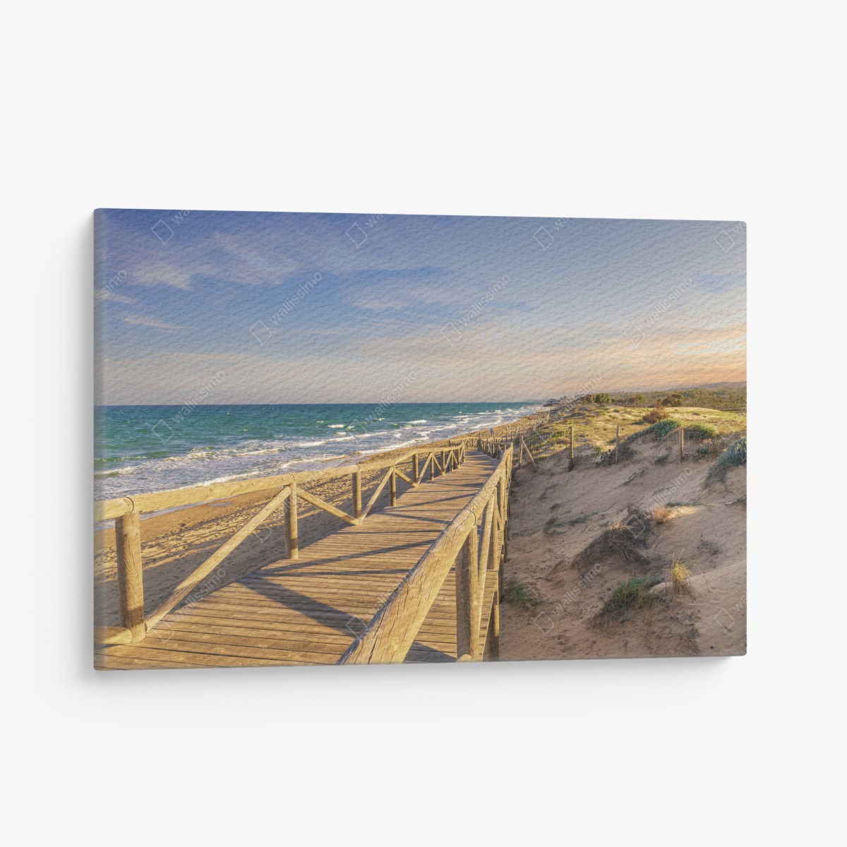 Canvas print wooden boardwalk to Guardamar beach