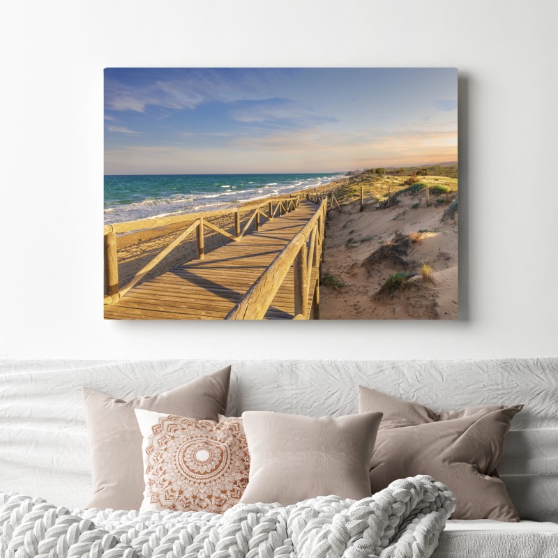 Obraz na płótnie drewniany pomost na plażę w Guardamar – Wallissimo® Obraz na płótnie drewniany pomost na plażę w Guardamar – Wallissimo®