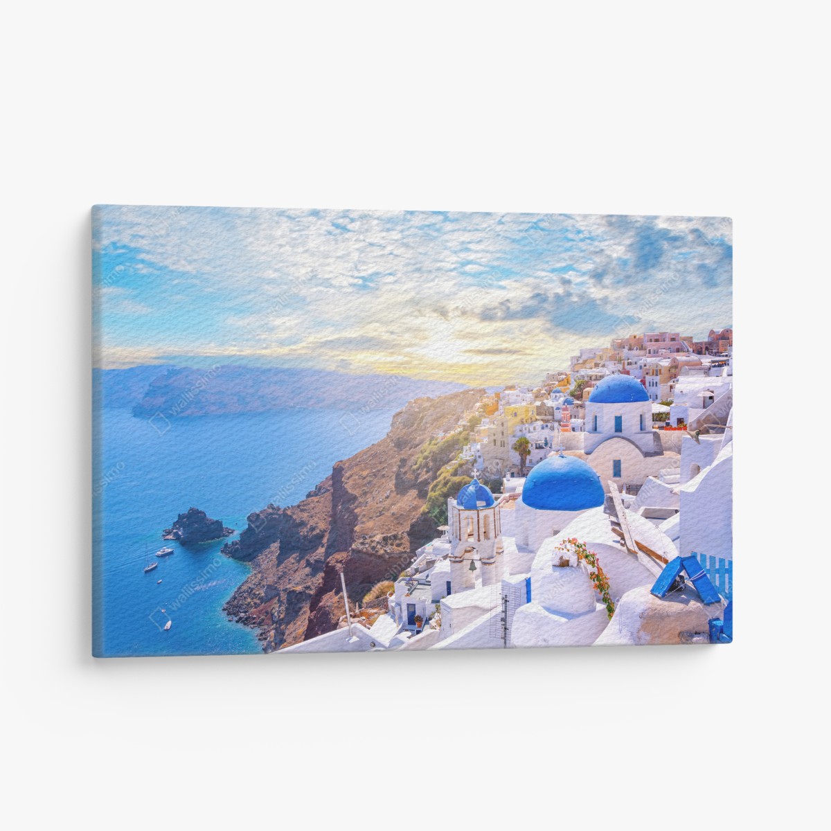 Canvas print sunlit Oia village on Santorini caldera