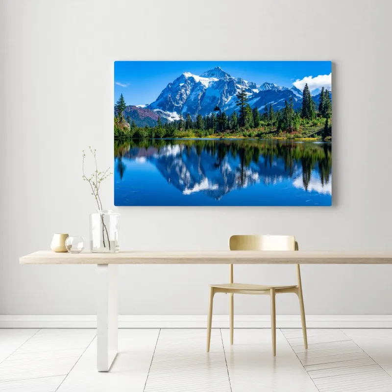 Obraz na płótnie majestatyczne odbicie gór nad jeziorem – Wallissimo® Obraz na płótnie majestatyczne odbicie gór nad jeziorem – Wallissimo®